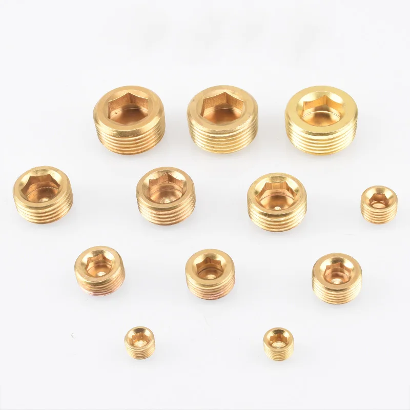 ชายทองเหลือง Hex End Cap Plug อุปกรณ์ท่อเมตริกอะแดปเตอร์ตัวเชื่อมต่อ1/8 "1/4" 3/8 "1/2" 3/4 "1" BSP