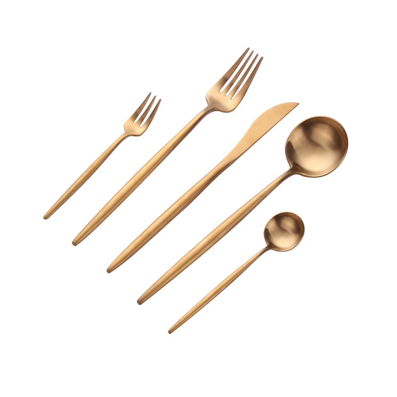 Spklifey Gold Cutlery Set Dinnerware Stainless Steel 5pcs Kitchen Silverware Steak Knife Tableware Spoon Fork