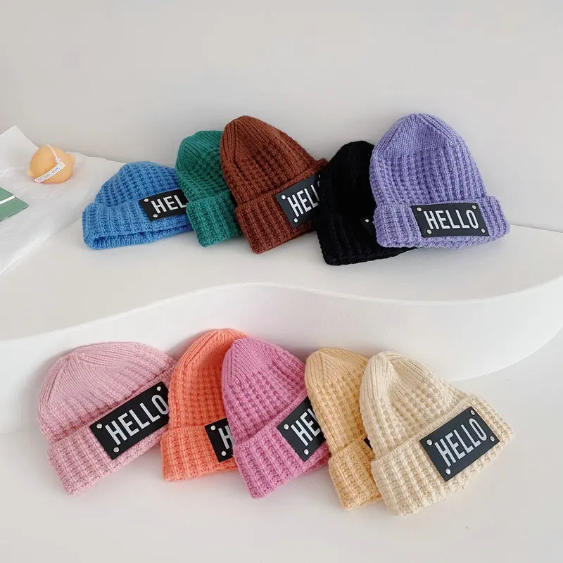 

Autumn Winter Baby Beanies Letter Pattern Kids Boys Girls Knitted Hats Soft Warm Children Caps 10 Colors