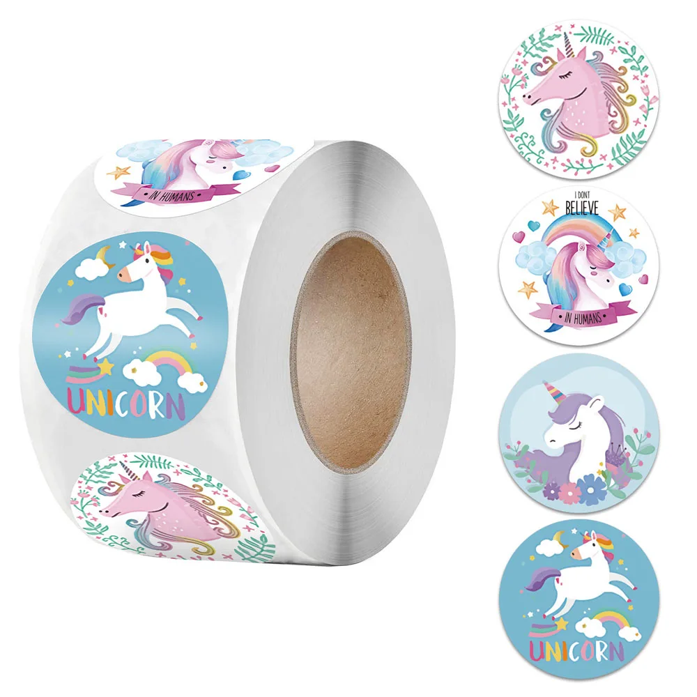 50-500pcs Cute Cartoon Unicorn Stickers 4 Designs 1\'\' Children Reward Label Encourage Motivational Reward Sticker for Kids