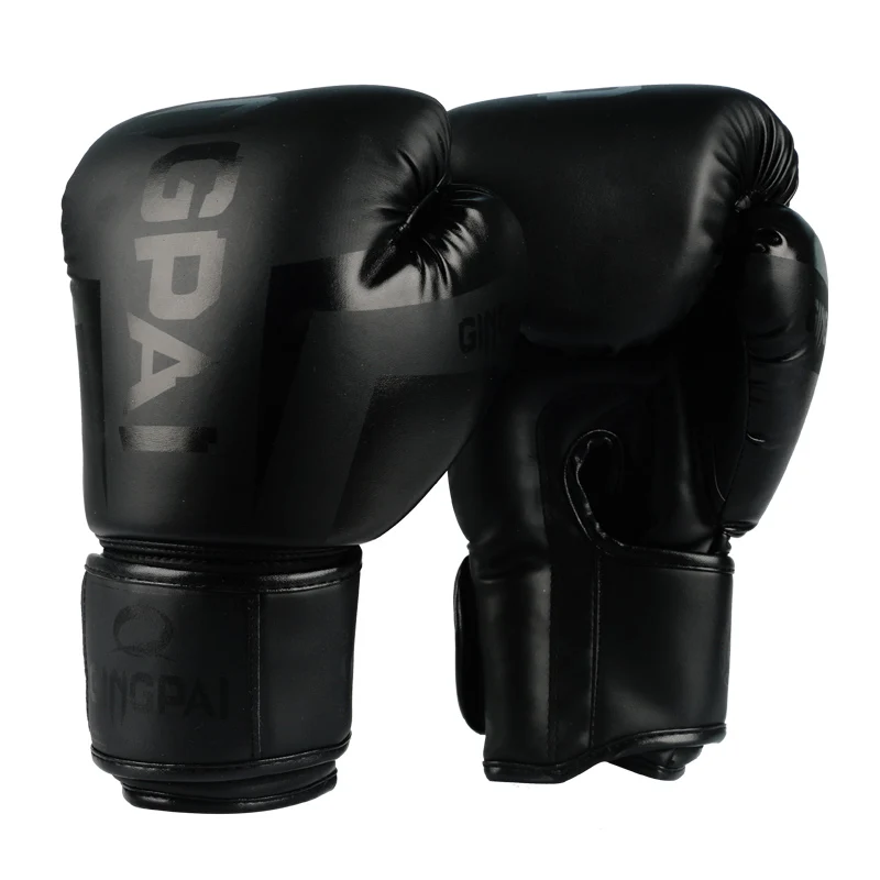 6 8 10 12oz Gingpai Rękawice bokserskie PU Kick Boxing Sanda Worek z piaskiem Mężczyźni Kobiety Guantes Muay Thai Boxe De Luva Mitts Czarny