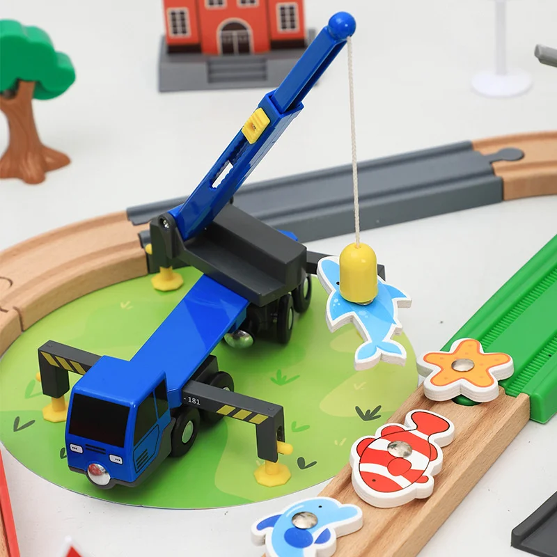 Wooden Track Train Set Car Wash Room Wooden Railway Car Educational Toys Compatible for Wooden Track Toys for Kids Gift