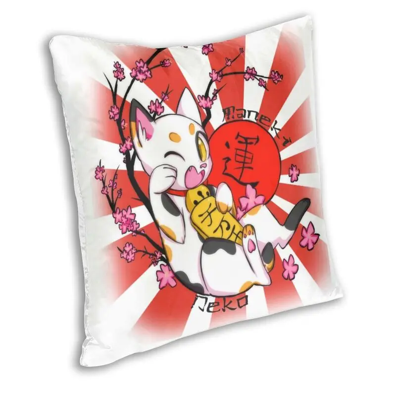 Beckoning Luck Cat Cushion Cover 40x40cm Home Decorative Printing Japanese Maneki Neko Throw Pillow for Sofa Two Side