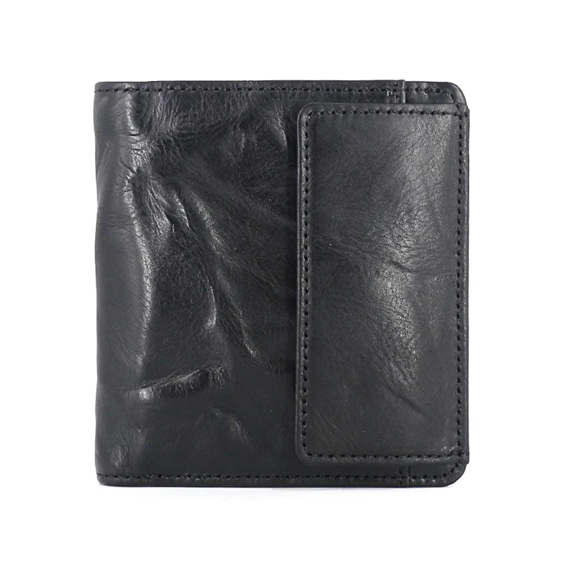 Imagem -04 - Carteira de Couro Curto Bifold Masculina Bolsa de Moedas Masculina Bolsa Retrô Couro de Primeira Camada Plissada Top-end Carteira de Cartão de Crédito