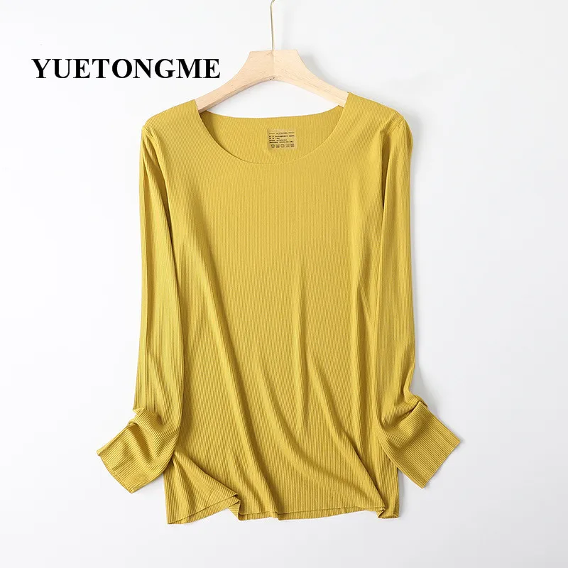 Striped modal long-sleeved T-shirt women's spring autumn large size round neck bottoming shirt simple solid color thin top T011