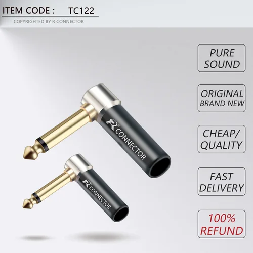 Imagen 2 del producto 10 Uds 1/4 conector de desequilibrio PhoneJack ángulo recto 6,35mm Jack micrófono conjunto de altavoz mono enchufe de Audio chapado en oro