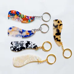 Acetate Mini Combs Portable Men Women Travel Keyring Hair Brush Leopard Hair Styling Accessories Decorative Keychains Gift