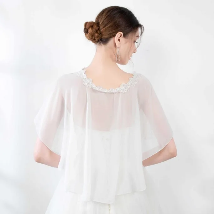 Jaqueta feminina chiffon, capa macia para casamento