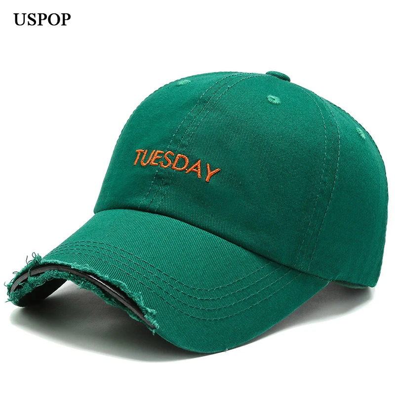 USPOP New Fashion Caps Women 100% Cotton Baseball Caps Men Sunshade Solid Color Week  Letter Embroidery  Caps