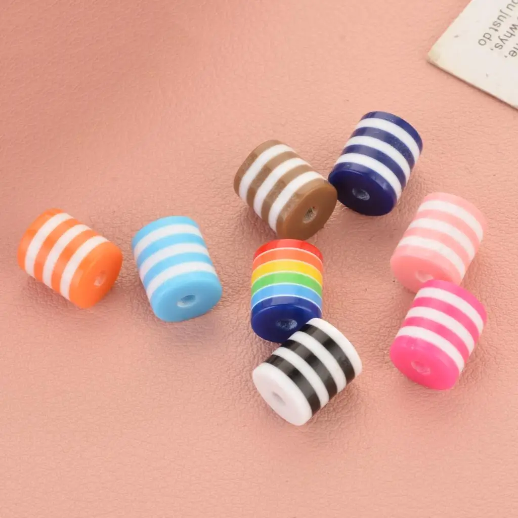 DoreenBeads Resin Spacer Beads Barrel Multicolor Stripe Pattern Loose Beads DIY Making Bracelets About 9mmx8mm,100PCs