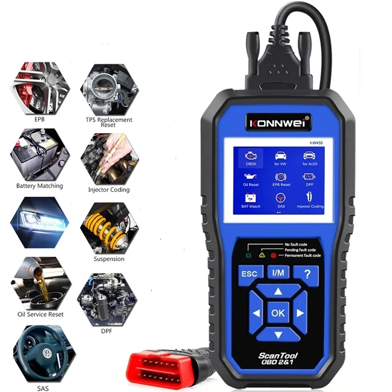 Professional OBD2 Diagnostic Scanner Tool KW450 Code Reader for VAG Cars VW Audi ABS Airbag Oil ABS EPB DPF SRS TPMS Reset