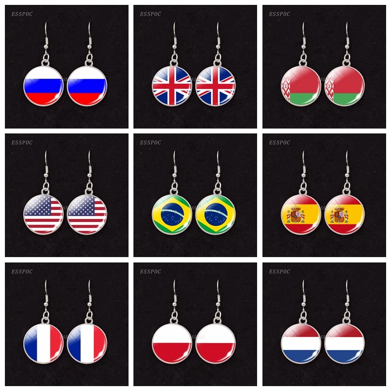 National Flag Pattern Dangle Earrings Israel Russia United States France Italy Germany Spain Flag Women Hook Earring Jewelry