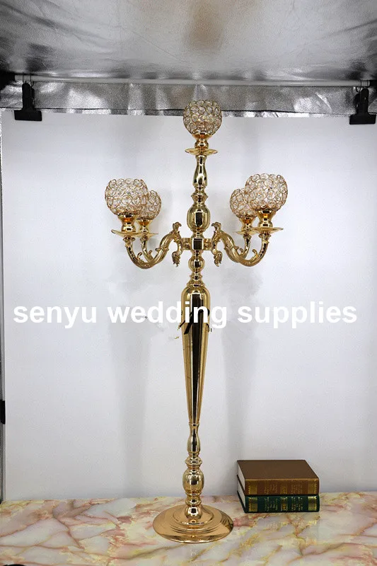 

90cm/100cm )New design Silver wedding crystal candelabra centerpiece with 5 arm crystal candelabra decorate for wedding syu0593