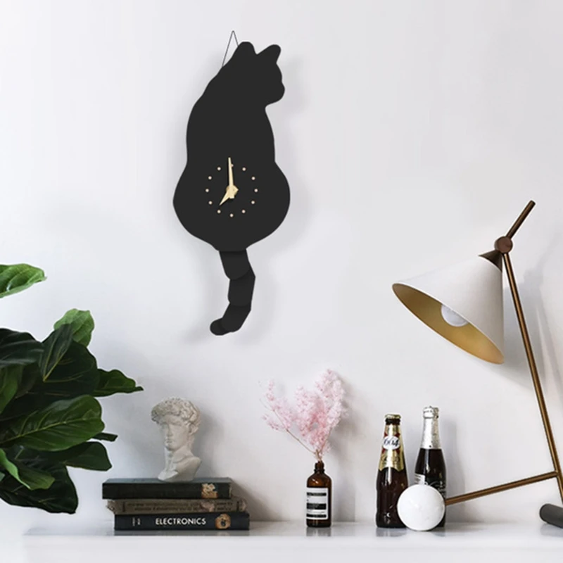 Reloj de pared creativo con cola de gato travieso, reloj oscilante silencioso para decoración del hogar, dormitorio y sala de estar, 29EA
