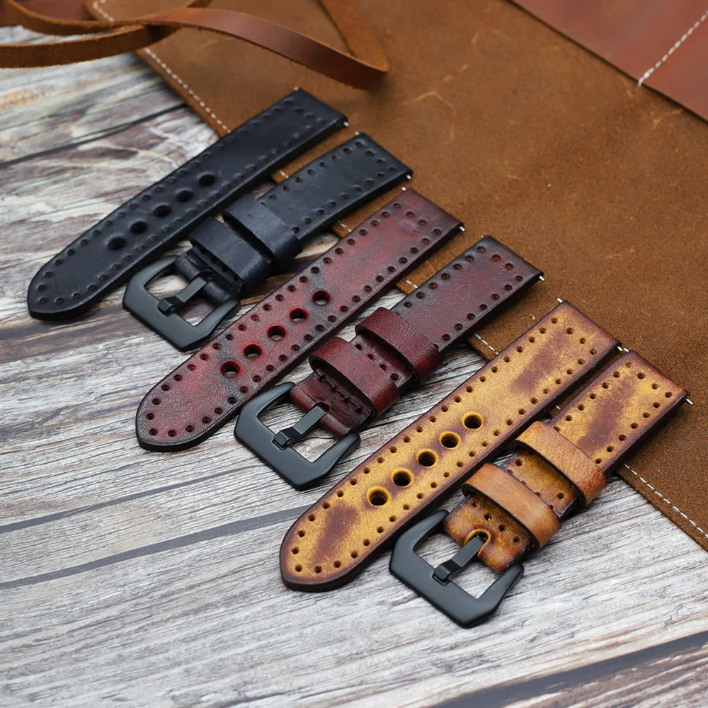 Vintage Leather Watchband 20mm 22mm 24mm Genuine Leather Handmade Wrist Watch Band Strap Belt Handmade Watch Accessories for Men