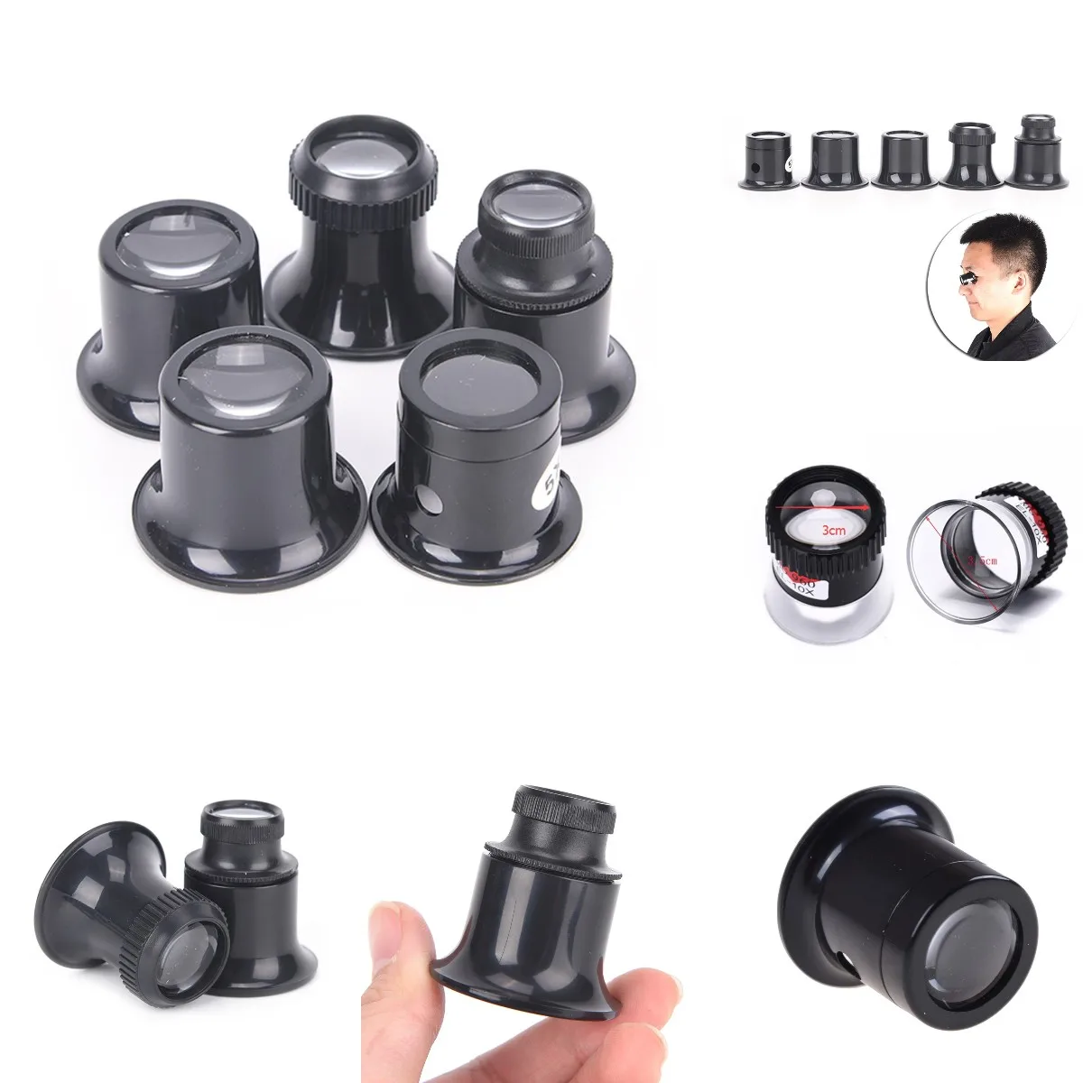 Portable 5X 10X 15X 20X Glass Loupe Lens Jeweler Watch Magnifier Tool Monocular Magnifying Eye Magnifier Len Repair Kit Tool