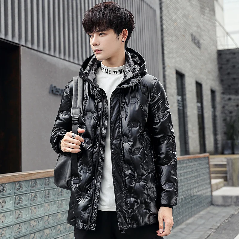 2021 New Thickened short 90white duck down high quality glossy printed casual hooded down jacket detachable men's warm coat