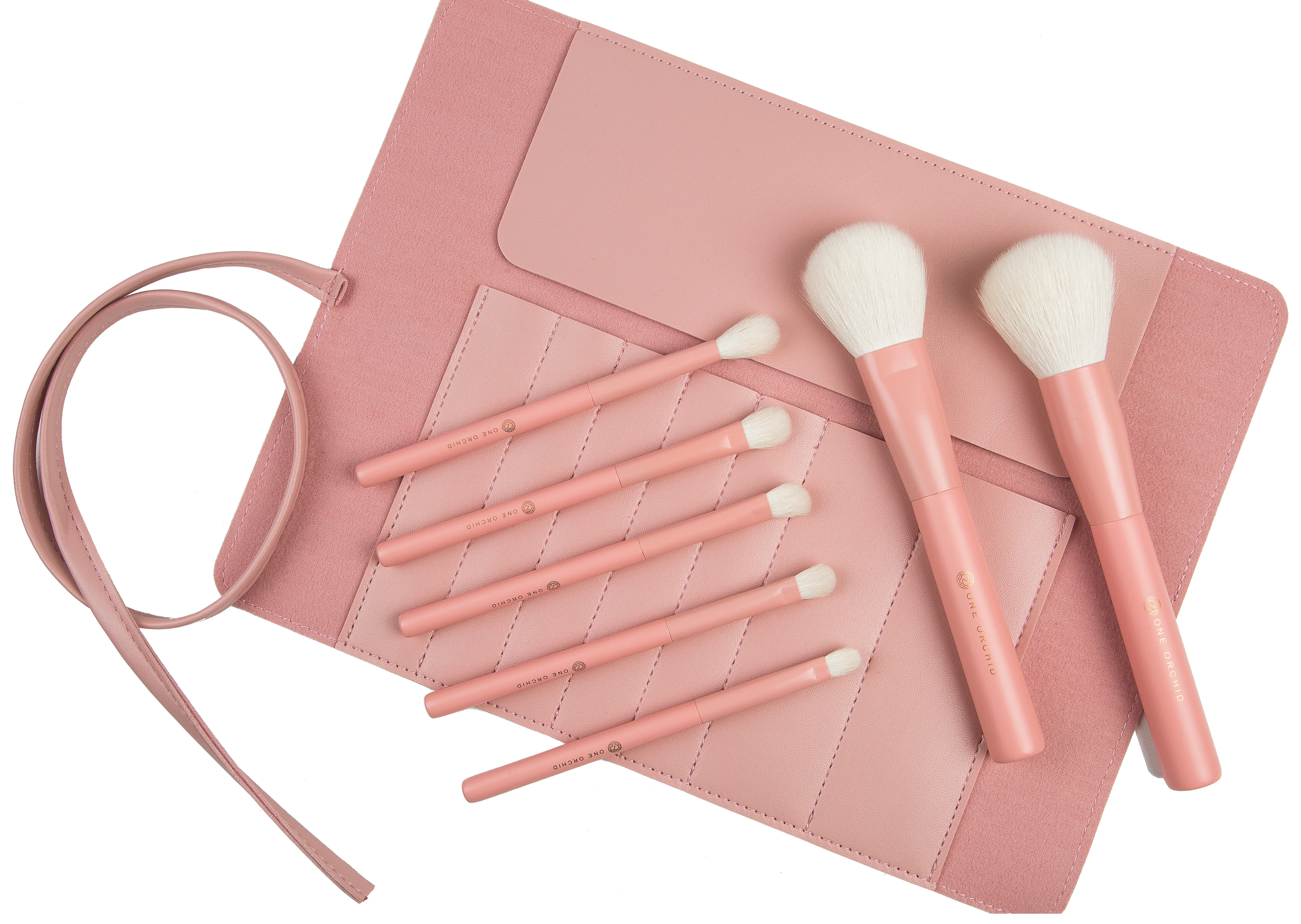 Shinedo 7 Pcs pink color  natural got hair Powder Eye Shadow Blending Eyeliner Eyelash Eyebrow Brushes makeup brush set