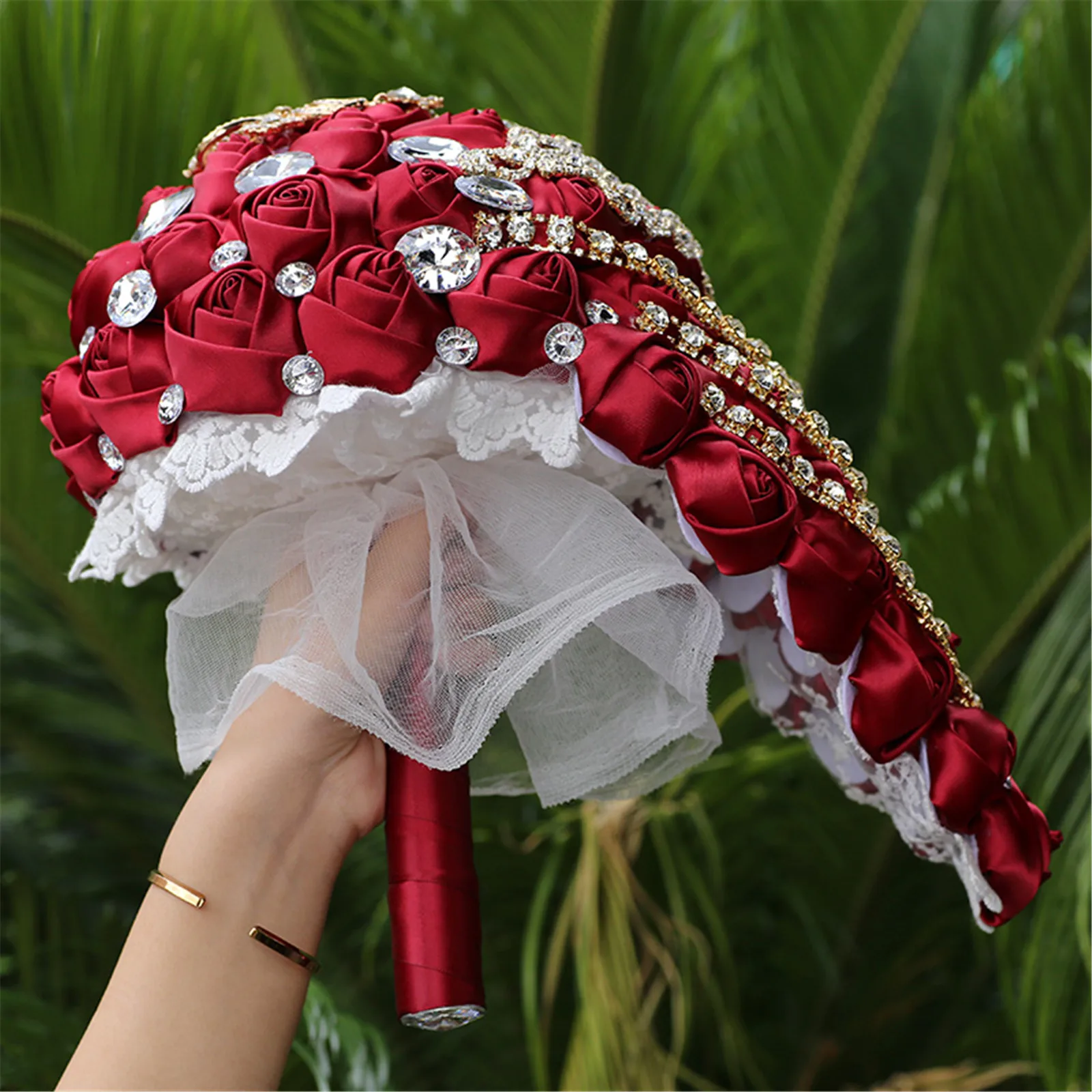 Water Fall Long Style Diamond Brooch Bouquets Hand-Crafted Flowers For The Bride in Church Wedding Party DeroctionW330G