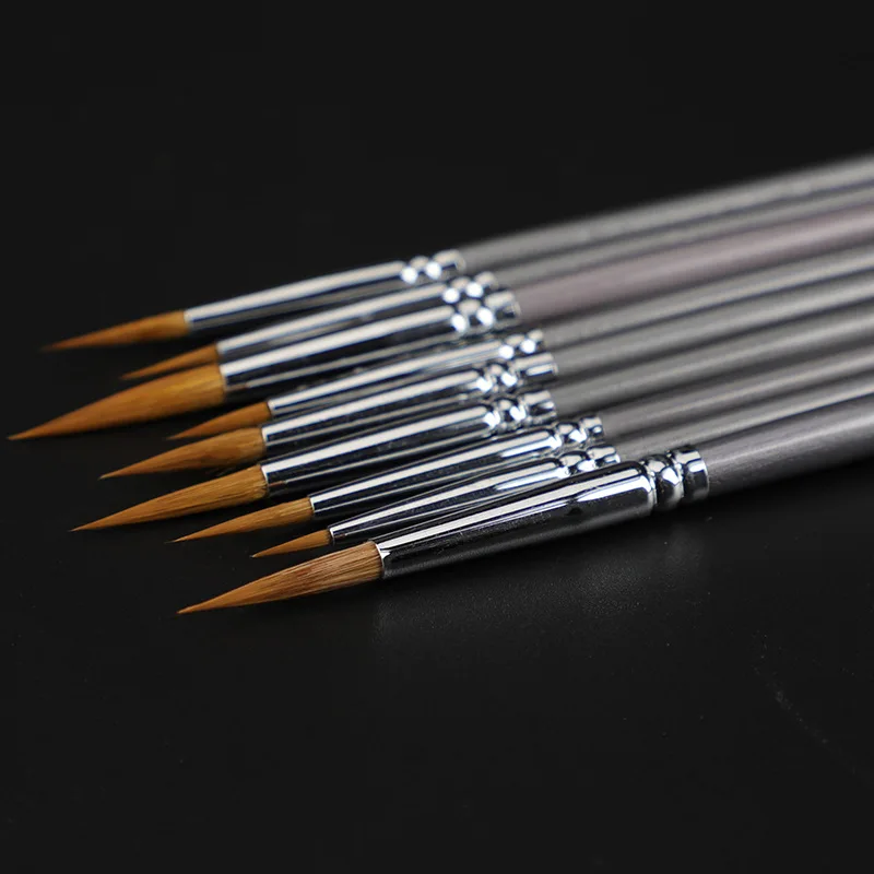 

9 pcs art weasel hair line book brush painting watercolor gouache oil painting hook line pen durable thin silver birch pen rod