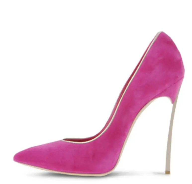 Sexy Woman Blade Heel Gold Purfle Pumps 10 cm Metal Stiletto Heel Wedding Shoes Lady Pointed Toe Lacework High Heels