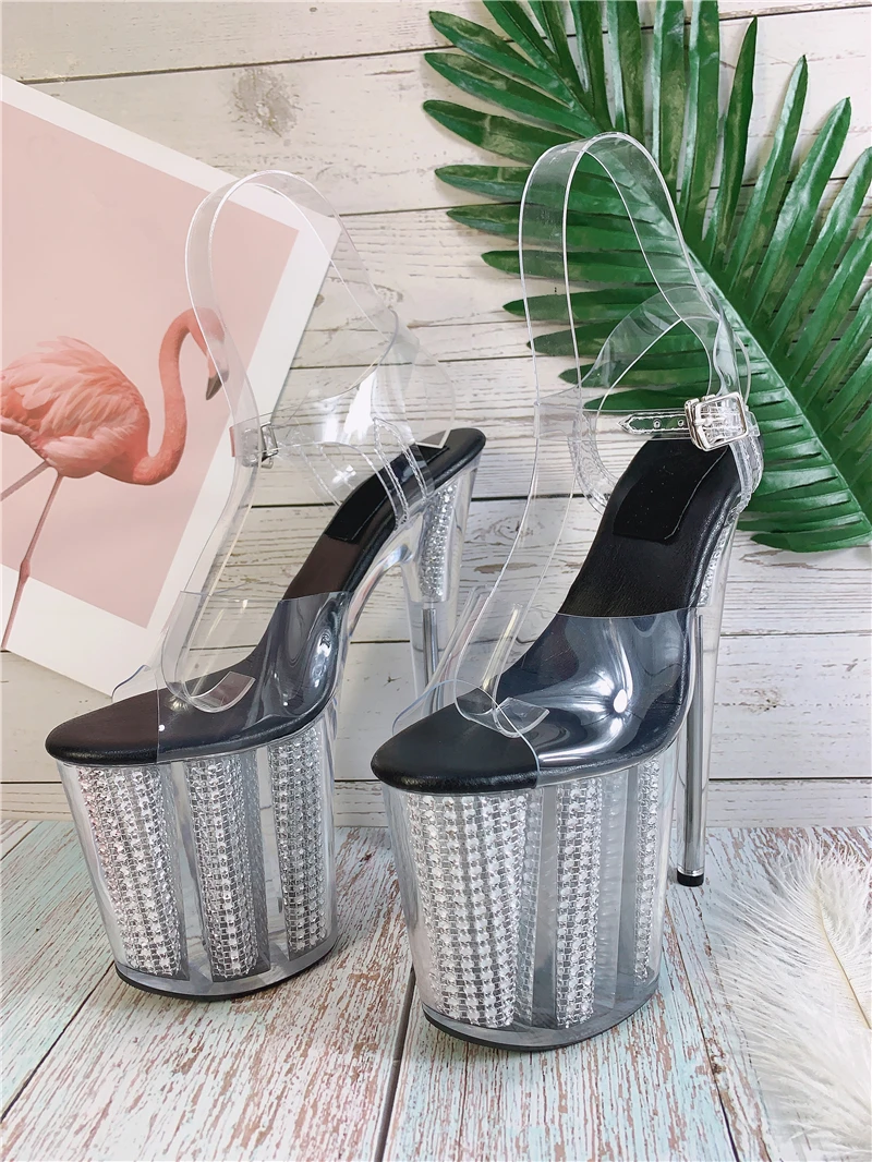 Rncksi 20cm model show night club fun slip sandals Pole dancing shoes Show shoes with fake diamonds on cool soles in summer