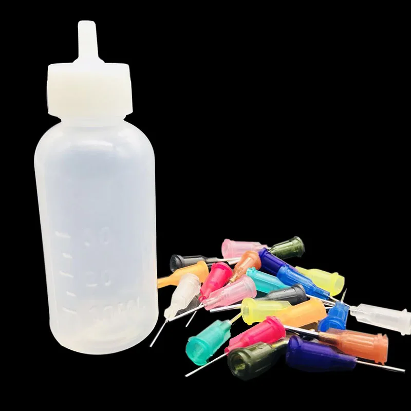 Transparent Polyethylene Needle Dispensing Dispenser Bottle for Rosin Solder Flux Paste   11 Needles 30ml