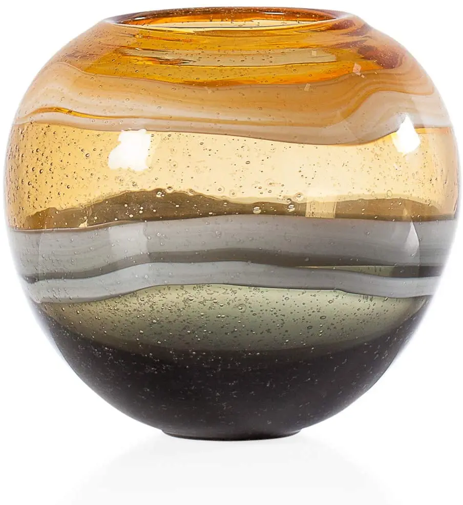 Handmade Swirl Glass Sphere Vase for Home Decor Living Room Centerpiece & Home Office