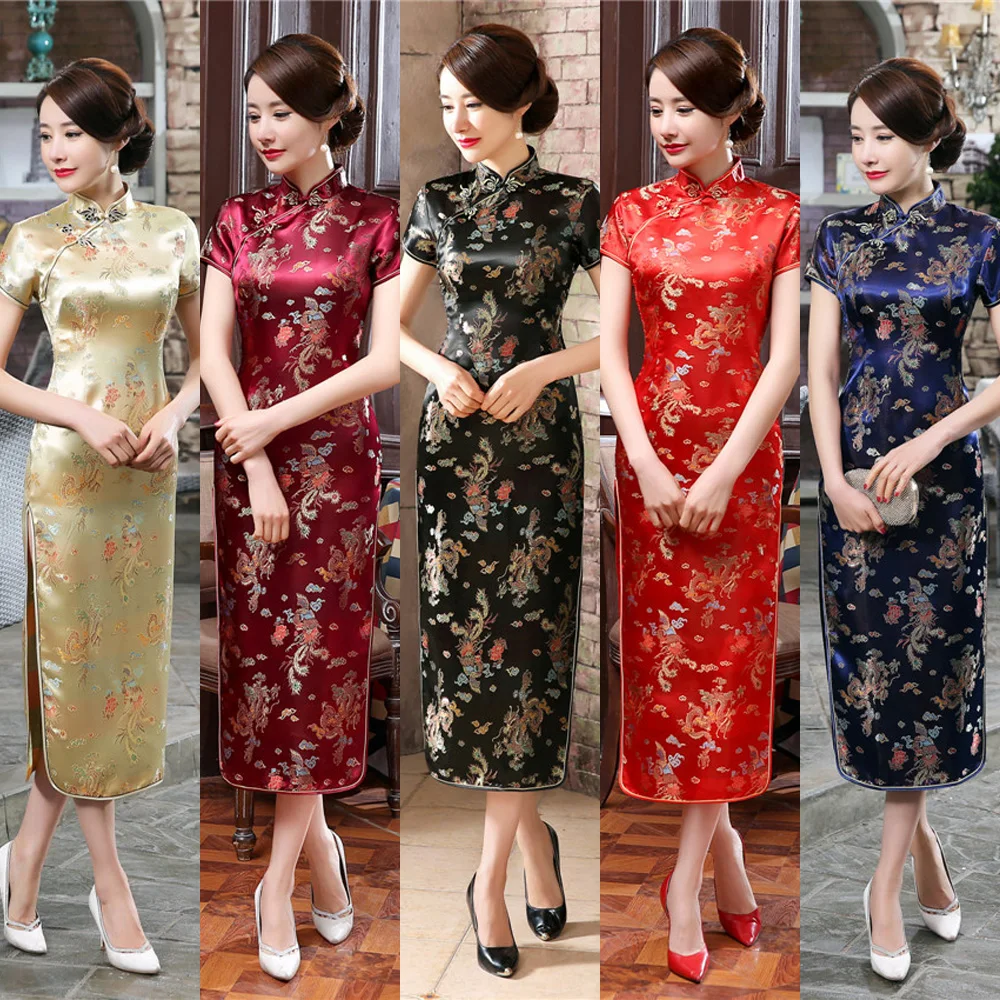 

Yourqipao Chinese Traditional Costumes Dress Cheongsam Tang Suit New Year Print Women Tight Bodycon Split Dress Sexy Vestidos