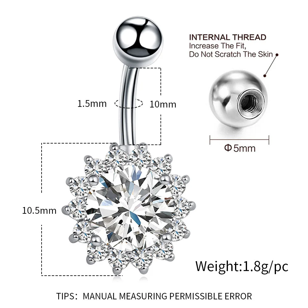 4Pcs/lot Surgical Steel Navel Piercing Sun Flower Belly Button Rings Sexy Women Body Piercings Jewelry Gifts Set