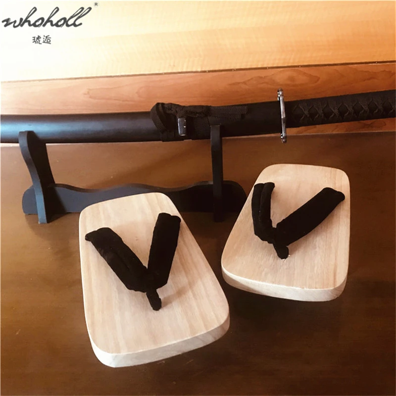 WHOHOLL Geta Summer Slipper Clogs Women's Slippers Two-tooth Japanese Geta Wooden Flip-flops Cosplay Shoes Slippers Sandals