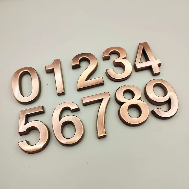 5/7CM Modern House Number Stickers 3D Hotel Apartment Door Number Plastic Red Copper Bronzed Room Number Name Door Plate Label