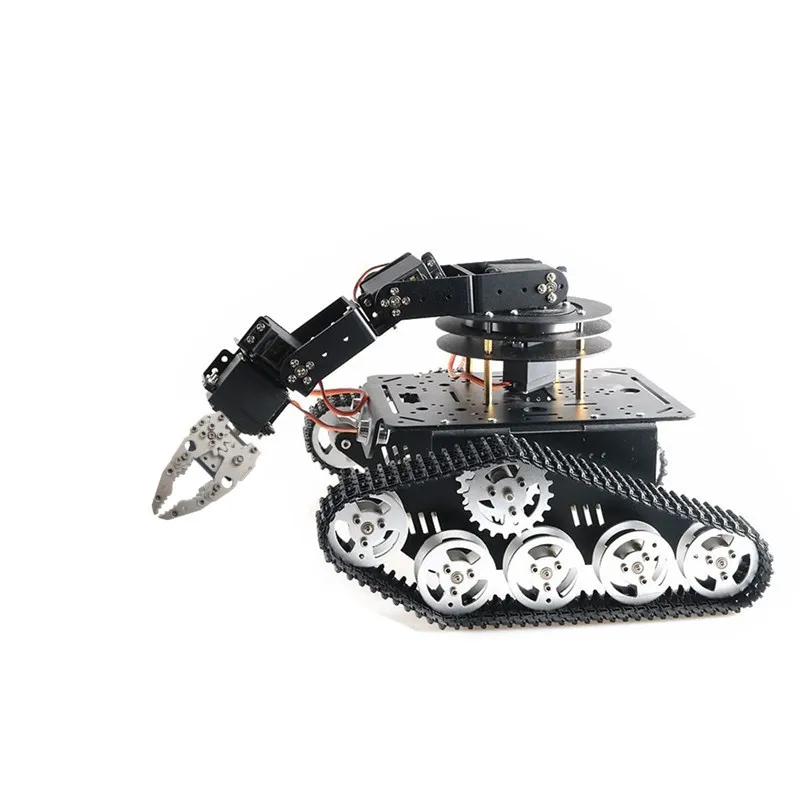 Plataforma móvel robótica rc chassi do tanque com 360 graus e 6dof metal robô braço e pinça arduino robô conjunto raspberry pi diy