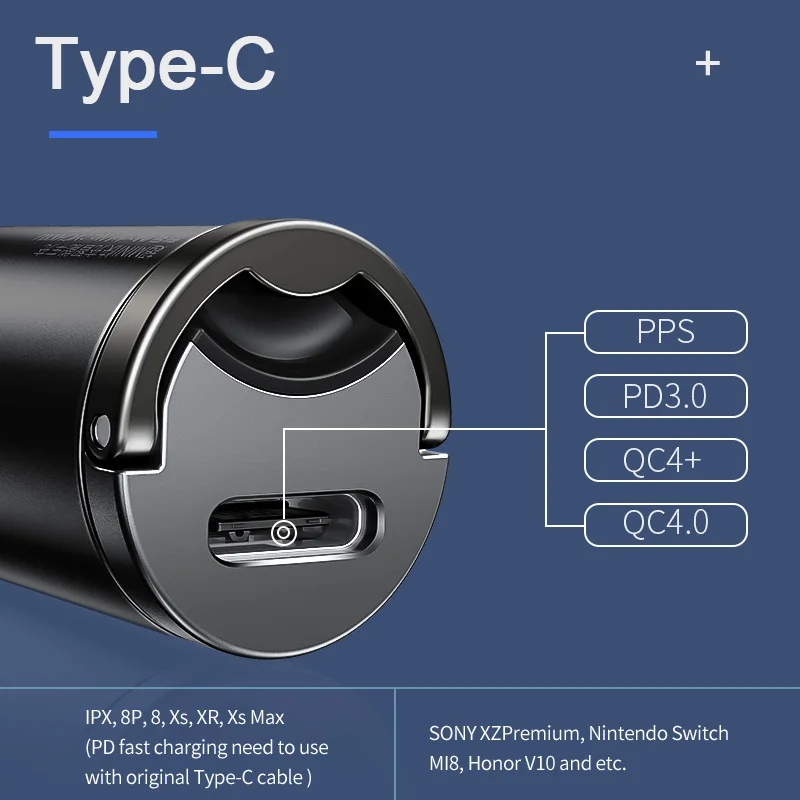 Baseus 차량용 고속 충전 미니 충전기, 아이폰 14 프로, 샤오미 포코용, QC4.0, 3.0, QC PD, USB C타입, 30W, 5A