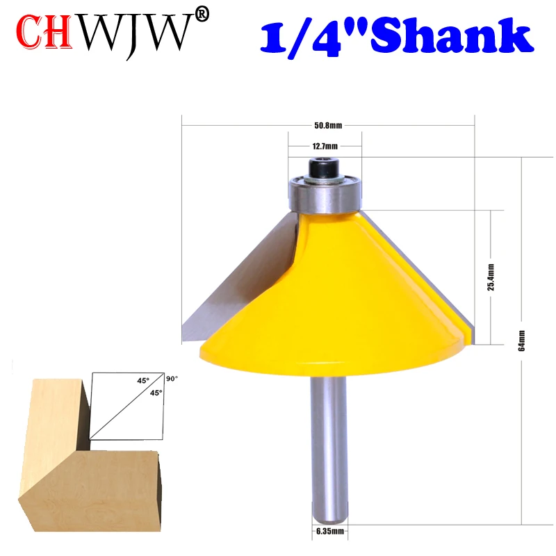 

CHWJW 1PC 1/4" Shank Large 45Degree Chamfer & Bevel Edging Router Bit woodworking cutter woodworking bits