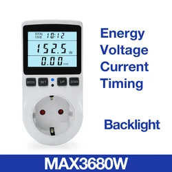 EU 16A 230V Power Meter Plug Power Consumption Monitor Analyzer with Digital LCD Display Home Energy Consumption Analyzer