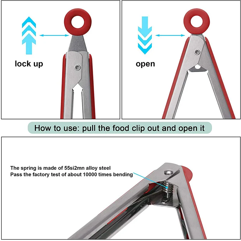 WALFOS Silicone Food Tong Stainless Steel Kitchen Tongs Silicone Non-Slip Cooking Clip Clamp BBQ Salad Tools Kitchen Accessories