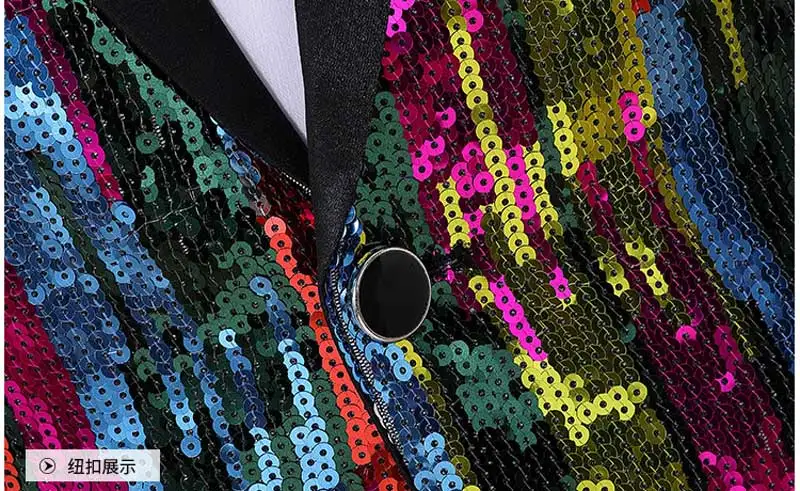 Shiny Rainbow Sequin Shawl Collar Suit Jacket Men Bling Glitter Nightclub Prom Blazer Jacket Male Stage Clothes for Singers 2XL