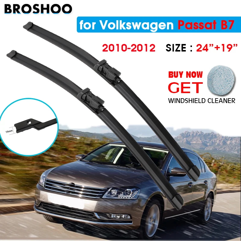 

Car Wiper Blade For Volkswagen Passat B7 24"+19" 2010-2012 Windscreen Windshield Wipers Blades Window Wash Fit Push Button Arm