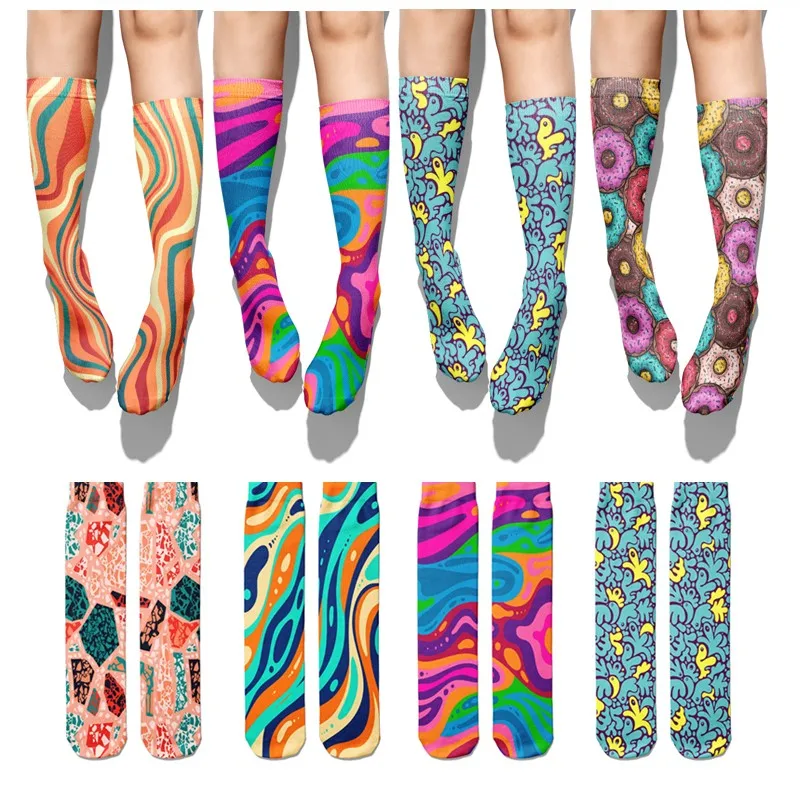 Calcetines divertidos con estampado 3D para mujer, medias coloridas con diseño de grafiti, Harajuku, Cosplay, Kawaii