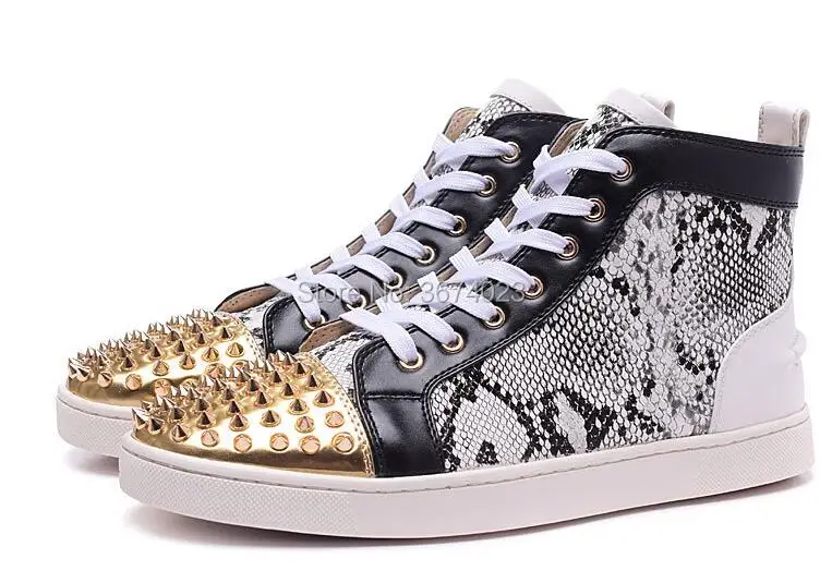 

Qianruiti Brand Shoes Men Python Print Sneakers Rivets Studs Casual Shoes High Top Platform Flats Snakeskin Sneakers Hombre