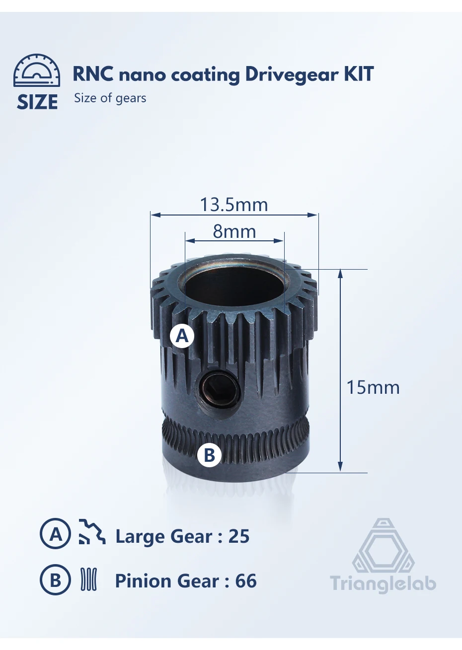 Trianglelab 1,75MM RNC Nano-beschichtetes ID 8mm Antriebszahnrad-Kit, Doppelantriebszahnrad für Orbiter Extruder V1.5 Bowden Extruder Kit – Detail 5
