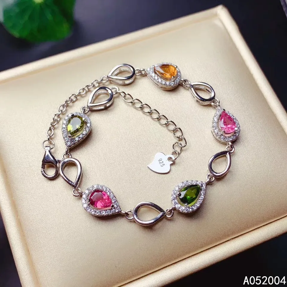 KJJEAXCMY Fine Jewelry 925 Sterling Silver inlaid gem tourmaline women hand bracelet as a Birthday Party Gift for Girlfriend