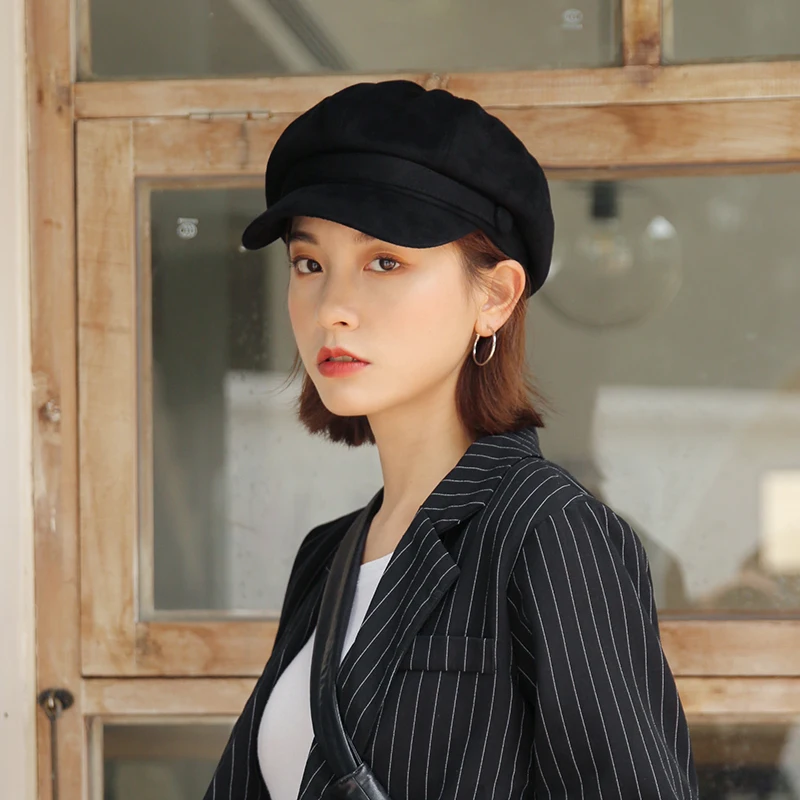 H3576 Women Beret Hat Autumn Winter Korean High Quality Fashion Pure Color Cap Men British Retro Newspaper Short Eave Girl Hats