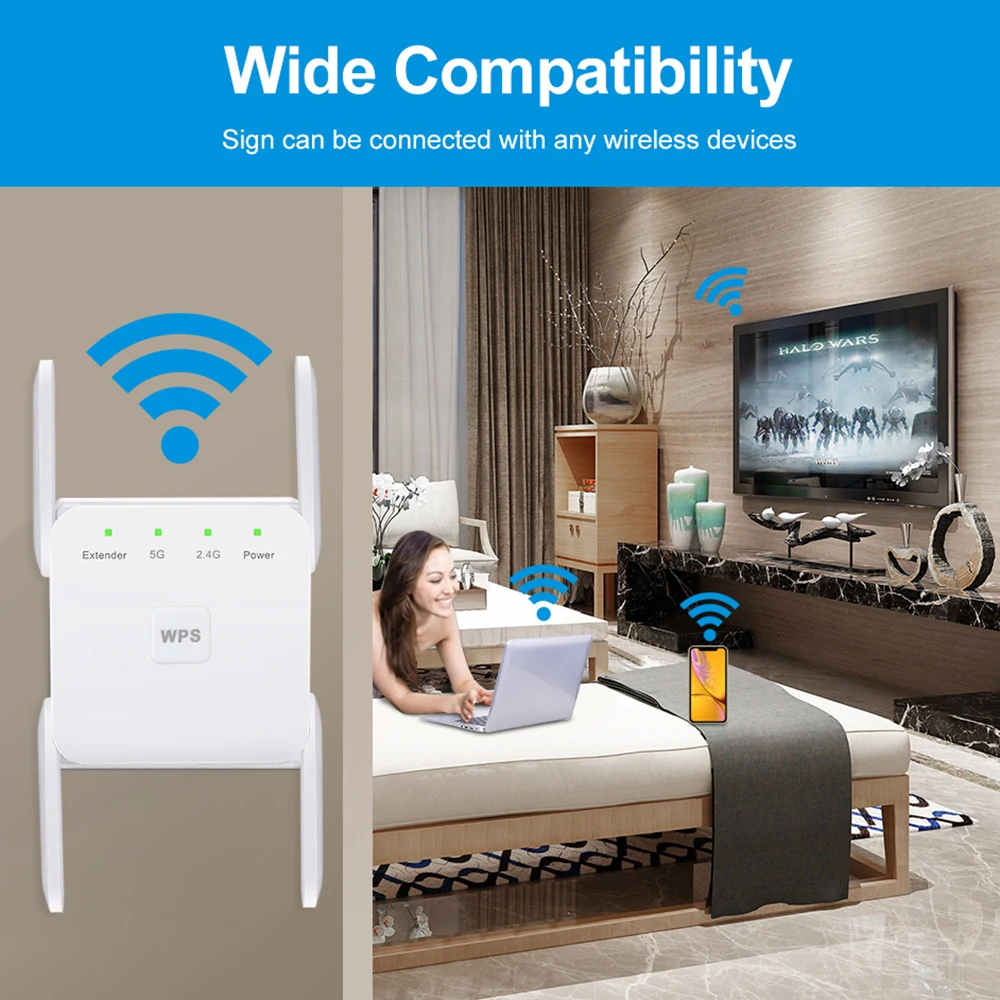 Wireless WiFi Repeater 2.4G/5Ghz Wi-Fi Amplifier Wi Fi Booster 300/1200 M Signal WiFi Long Range Extender Access Point