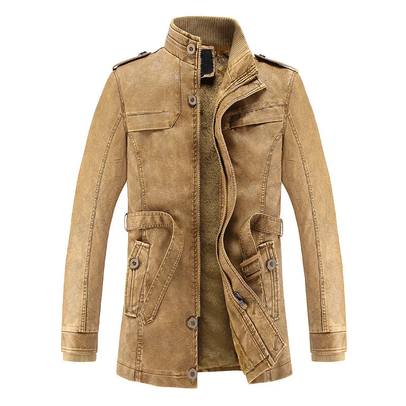 Winter Mens Leather Suede Jacket Fashion Brand Fleece Lined Motorcycle Faux Leather Jacket Men Coats Male chaqueta cuero hombre