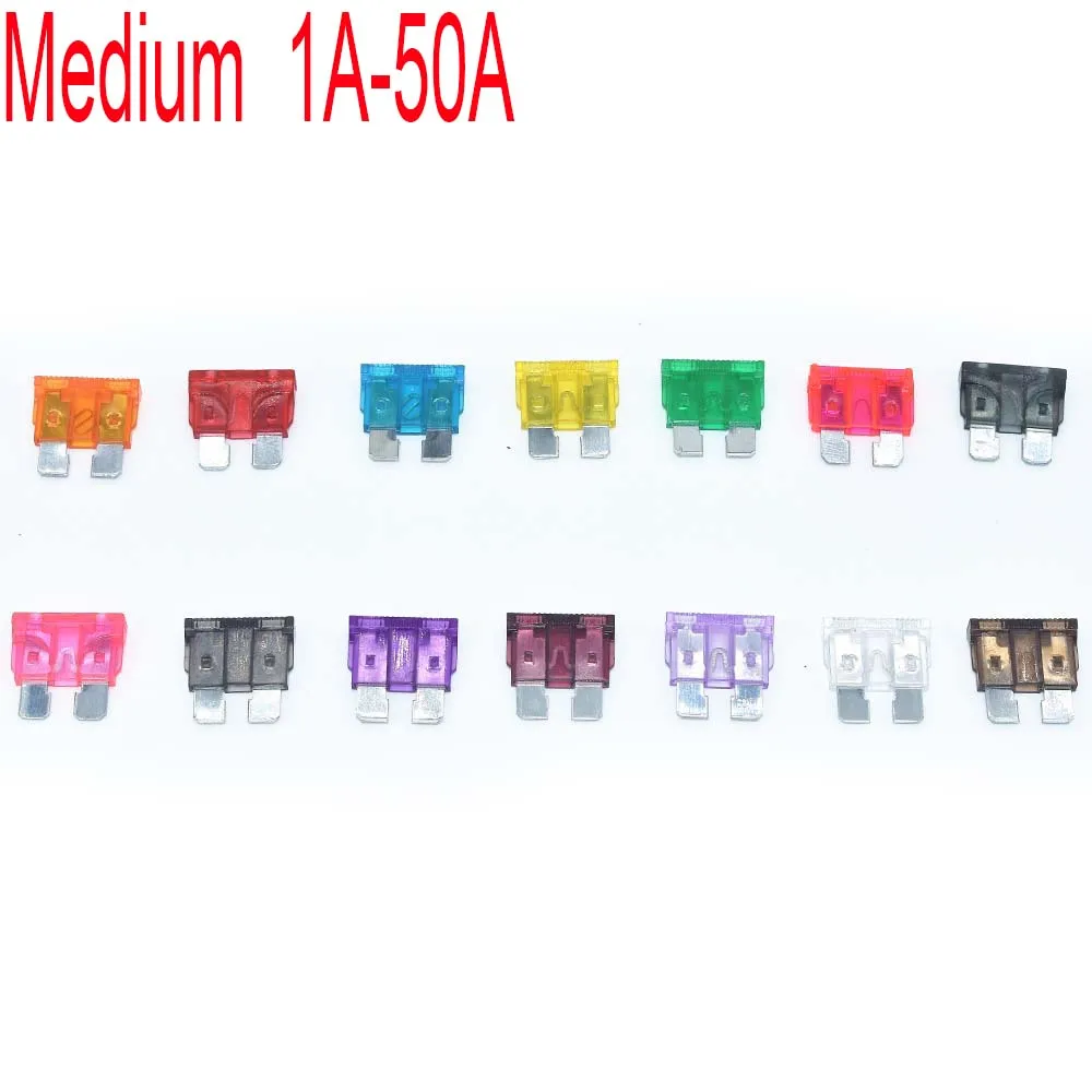 10 Pcs 1/2/3/4/7.5/10/20/30/40A Assorted Auto Car motorcycle Electric Scooter Truck Standard Medium Blade Fuses Kit Accessories