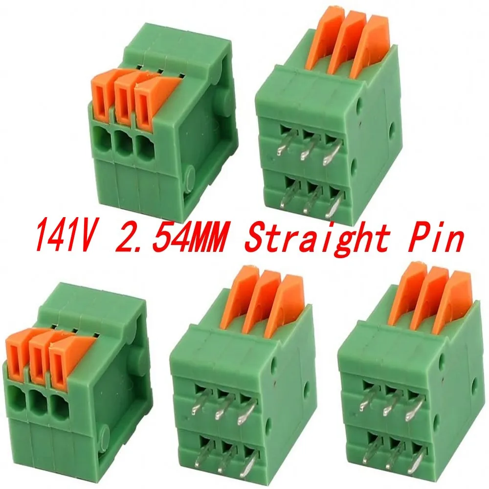 100PCS KF141R KF141V 2,54mm Pitch PCB Gerade/Gebogen Fuß Anschlüsse 2/3/4/5/6/7/8/9/10P Frühling Screless Terminal Blöcke Grün – Detail 2
