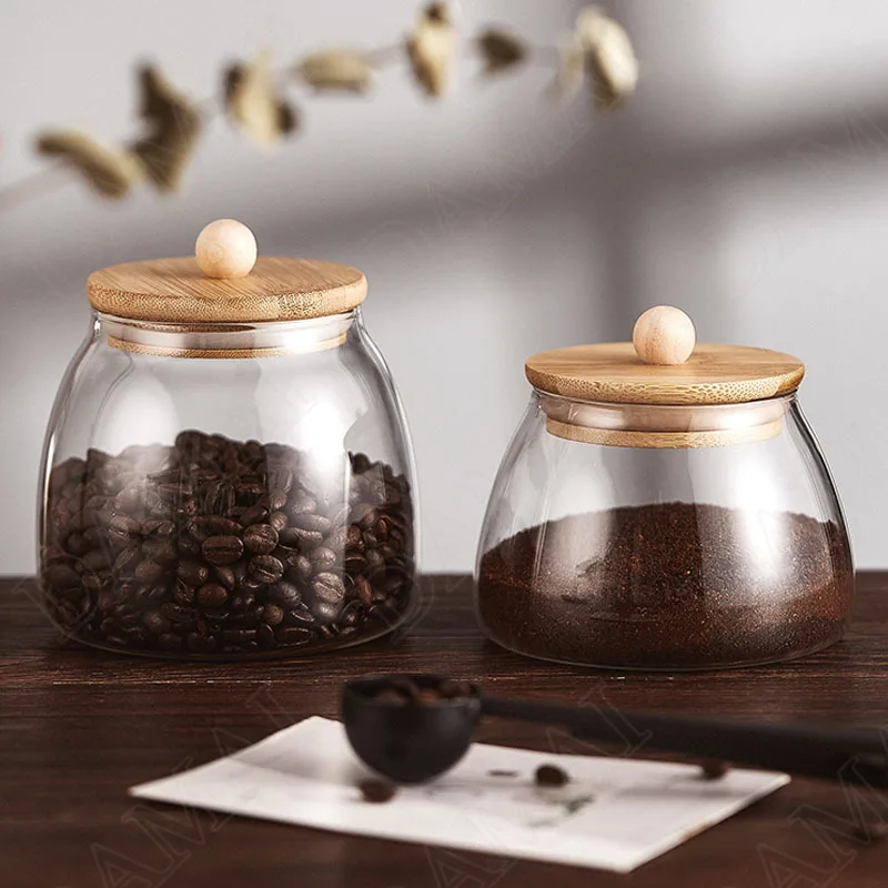 

European Glass Storage Jar with Lid Transparent Kitchen Seal Cereal Dispenser Home Living Room Desktop Coffee Beans Organizer