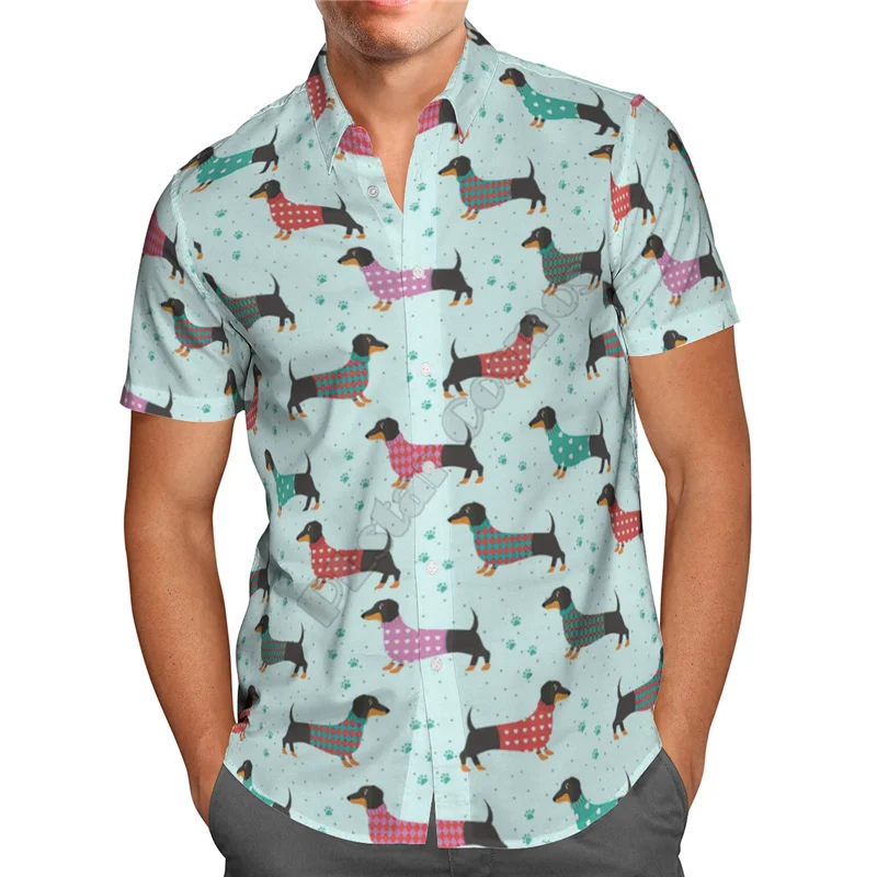 Hawaii Shirt Hawaiian beach Summer Funny Dachshund 3D Printed Men's Shirt Harajuku Tee hip hop Casual shirts 06